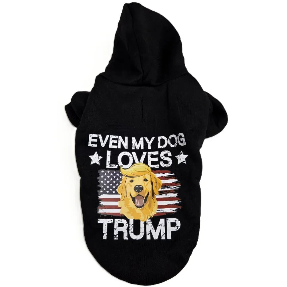 Dog Hoodie Sweatshirt Shirt SMALL Even My Dog Loves Trump US Flag MAGA NEW Black